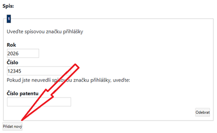 Tlačítko pro přidání spisu